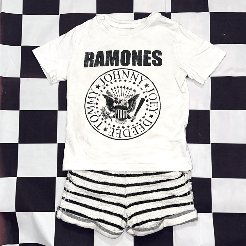 Baby Gap Boys Ramones Rock Band Graphic Tee & Striped Short Set Black White 3-4